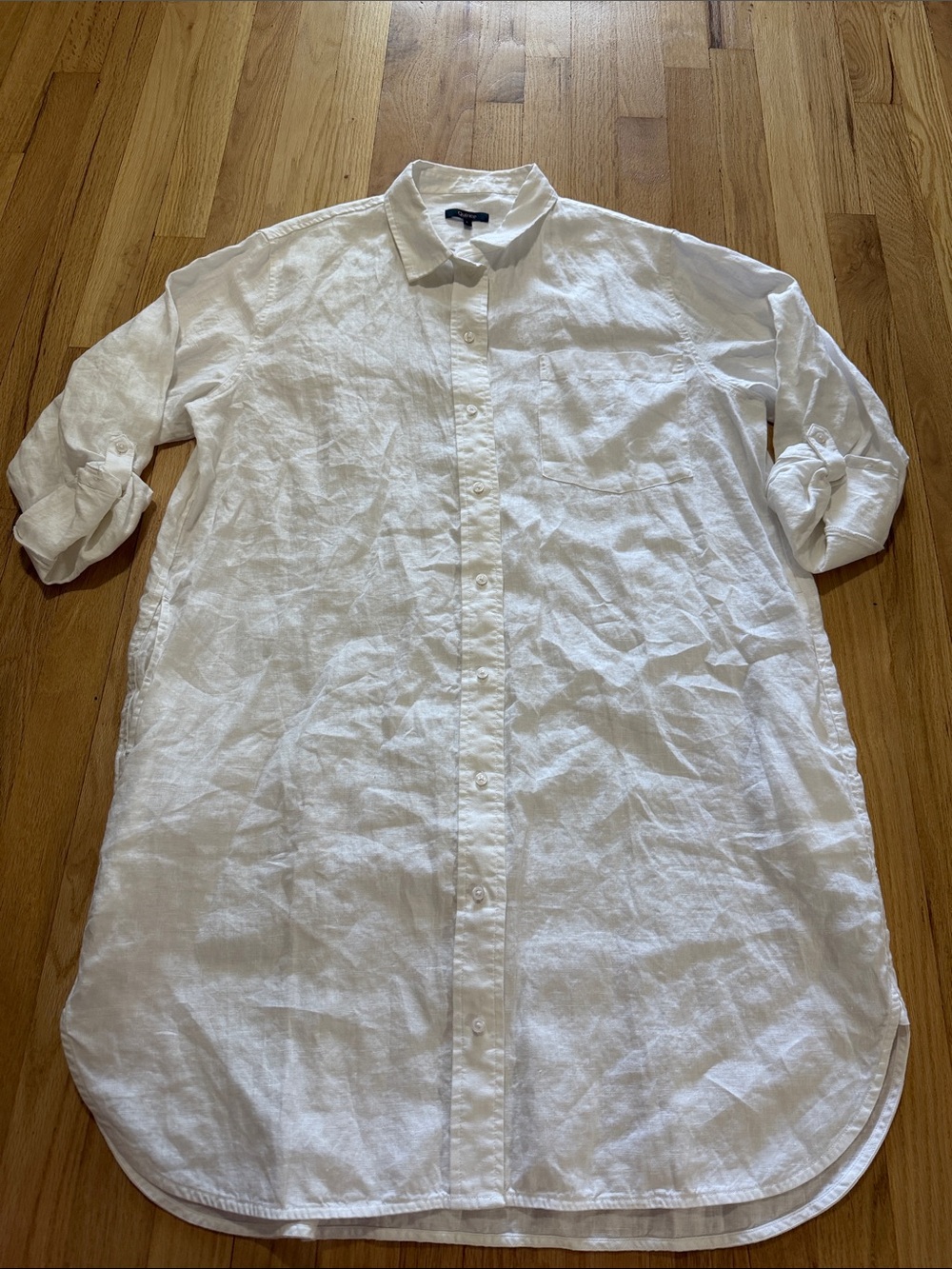 Quince White 100% European Linen Shirt Dress Sz L